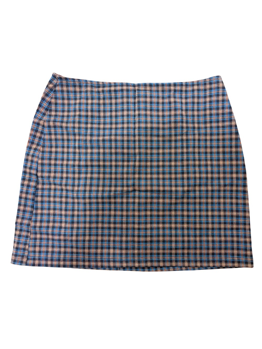 Plaid Mini Skirt - Blue and Tan